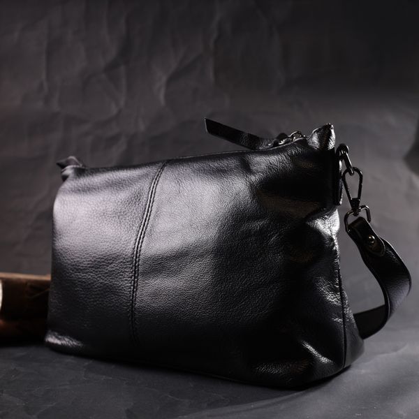 Повсякденна кожаная сумка с двумя съёмными ремнями Vintage 22379 Чёрная 22379 фото