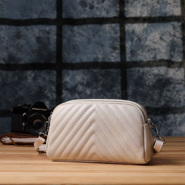 Сумка прошита трикутниками з натуральної шкіри Vintage 22910 Білий 22910 фото