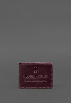 Шкіряна обкладинка для посвідчення учасника бойових дій із кишенею для жетону бордова Crazy Horse BN-OP-32-vin-kr фото