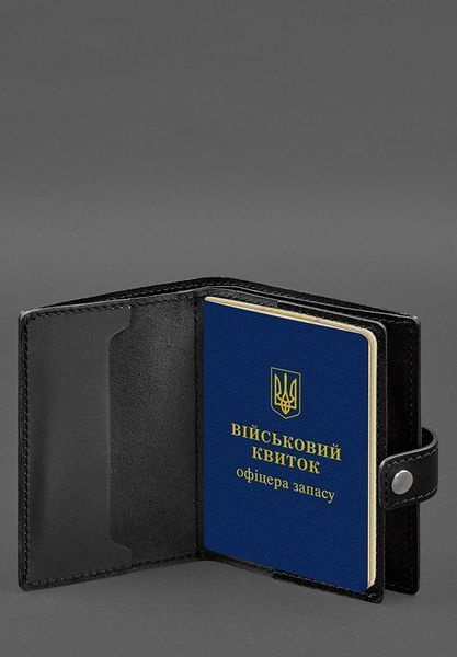Кожаная обложка-портмоне для военного билета офицера запаса (узкий документ) Черная BN-OP-21-g фото