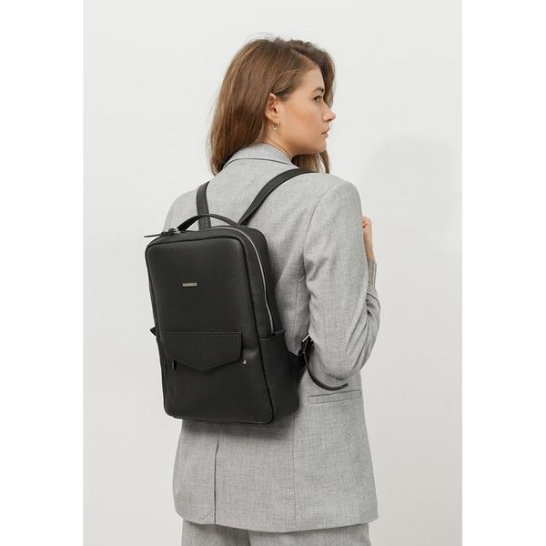 Шкіряний жіночий міський рюкзак на блискавці Cooper чорний флотар BN-BAG-19-onyx фото