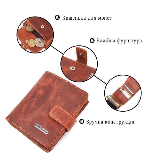 Функциональный мужской кошелек в винтажной коже KARYA 21369 Рыжий 21369 фото