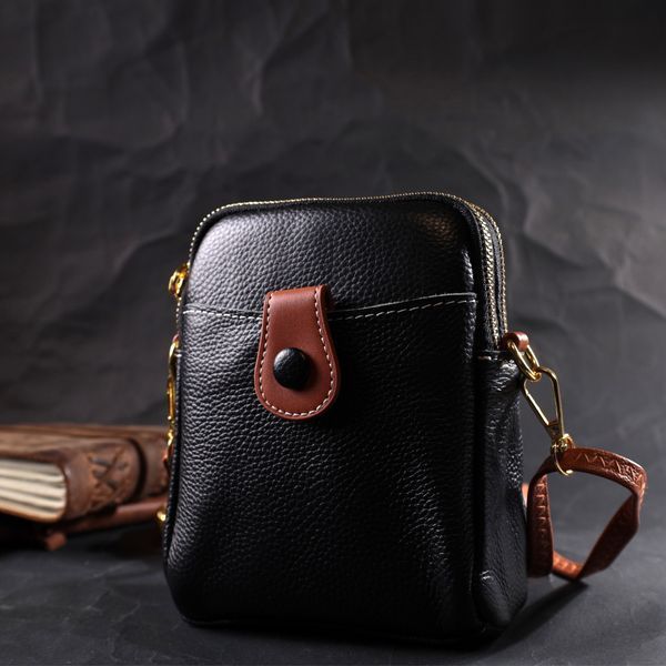 Сумка трапеция для женщин из натуральной кожи Vintage 22269 Чёрная 22269 фото