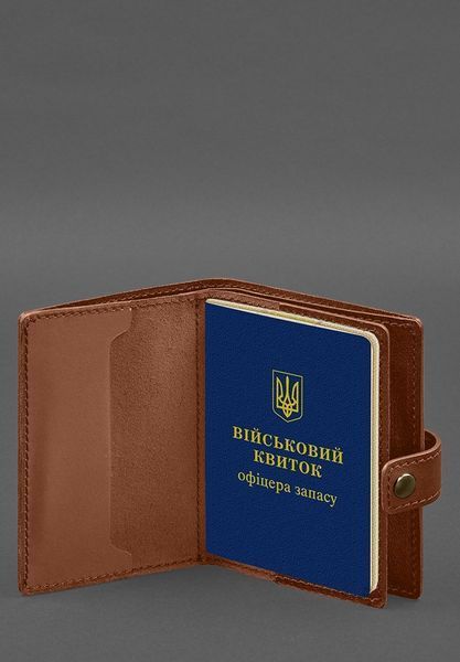 Шкіряна обкладинка-портмоне для військового квитка офіцера запасу (вузький документ) Світло-коричнева BN-OP-21-k фото