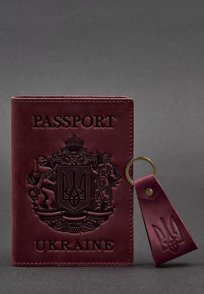 Подарочный набор кожаных аксессуаров с украинской символикой бордовый BN-SET-42-UA-vin-kr фото