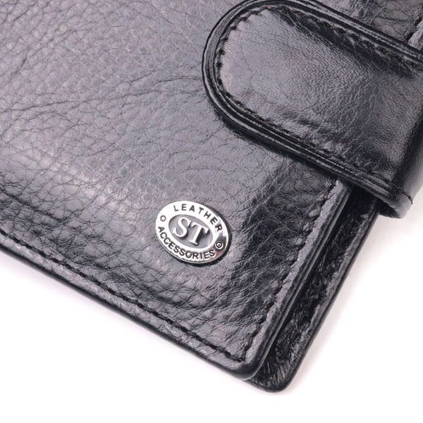 Мужской кошелек из натуральной гладкой кожи в два додавання ST Leather 19409 Чёрный 19409 фото