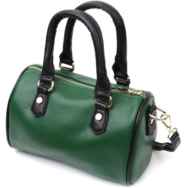 Шкіряна сумка бочонок з темними акцентами Vintage 22351 Зелена 22351 фото