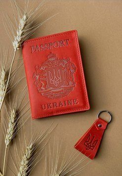 Подарочный набор кожаных аксессуаров с украинской символикой коралл BN-SET-42-UA-coral фото