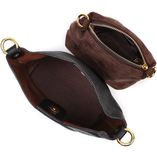 Кожаная женская сумка из автономною косметичкою внутри Vintage 22363 Чёрная 22363 фото