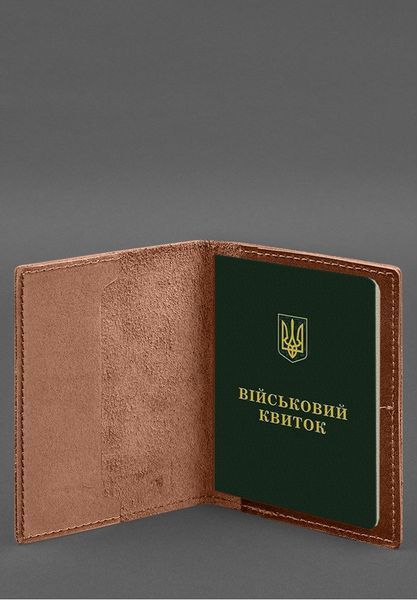 Шкіряна обкладинка для військового квитка з кишенями 7.2 світло-коричневий краст BN-OP-7-2-k фото