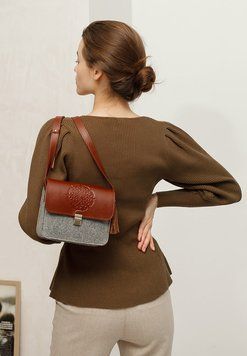 Фетрова жіноча бохо-сумка Лілу з шкіряними коричневими вставками BN-BAG-3-felt-k фото