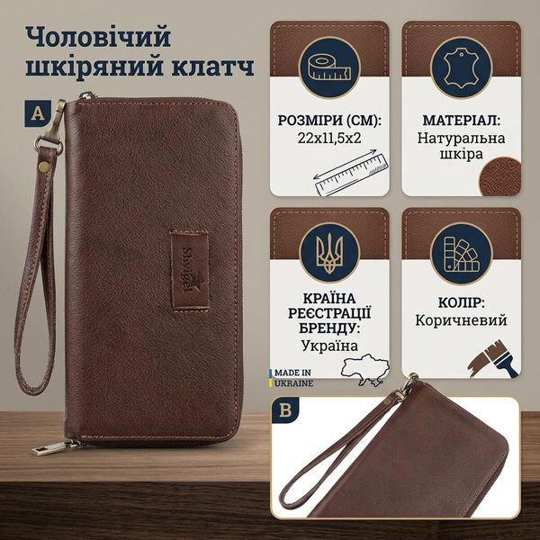 Мужской кожаный клатч для карт купюр и документов SHVIGEL 19121 Коричневый 19121 фото