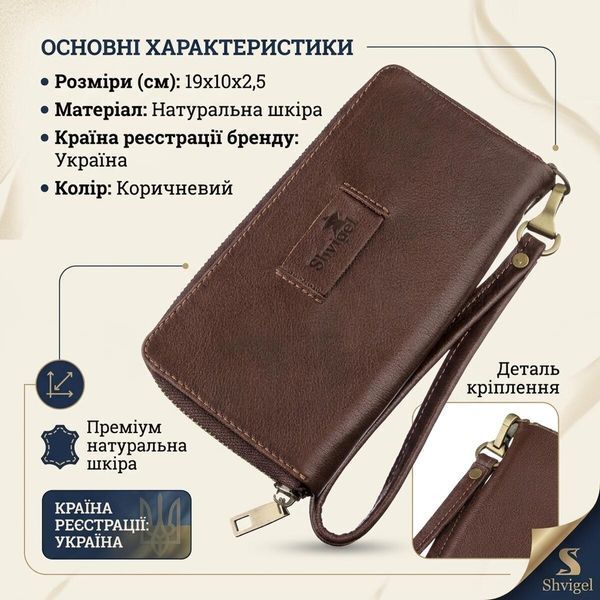 Мужской кожаный клатч для карт купюр и документов SHVIGEL 19124 Коричневый 19124 фото