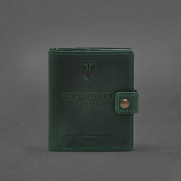 Кожаная обложка-портмоне для удостоверения офицера с карманом для жетона 11.1 зеленая Crazy Horse BN-OP-11-1-iz фото