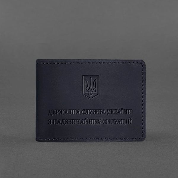 Шкіряна обкладинка на посвідчення Державної служби України з надзвичайних ситуацій (ДСНС) темно-синя Crazy Horse BN-OP-14-nn фото
