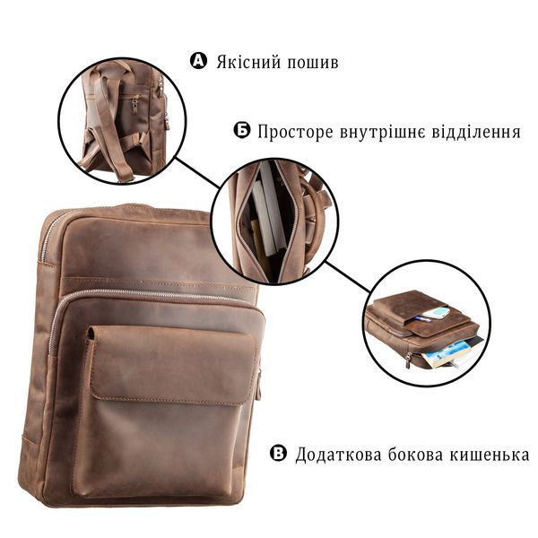 Рюкзак унисекс из матовой кожи SHVIGEL 11175 Коричневый 11175 фото