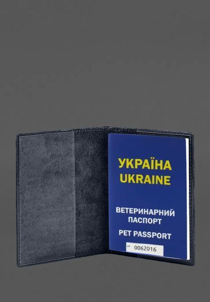 Шкіряна обкладинка на ветеринарний паспорт 2.0 темно-синя BN-OP-35-navy-blue фото