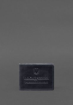 Шкіряна обкладинка для посвідчення учасника бойових дій із кишенею для жетону синя Crazy Horse BN-OP-32-nn фото
