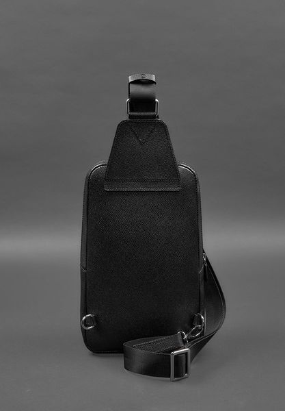 Кожаный мужской рюкзак (сумка-слинг) на одно плечо чёрный Saffiano BN-BAG-49-bw фото