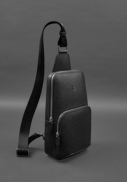 Кожаный мужской рюкзак (сумка-слинг) на одно плечо чёрный Saffiano BN-BAG-49-bw фото