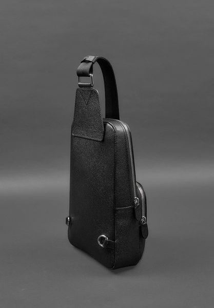 Кожаный мужской рюкзак (сумка-слинг) на одно плечо чёрный Saffiano BN-BAG-49-bw фото