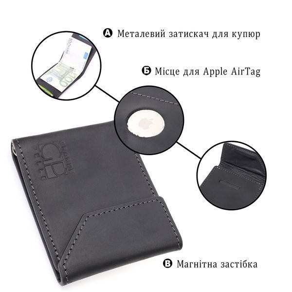Кожаный зажим для денег с держателем для Apple AirTag GRANDE PELLE 11617 Чёрный 11617 фото